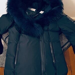 KAY-F from Mackage Down Coat With Blue Fox Fur Signature Collar - Black